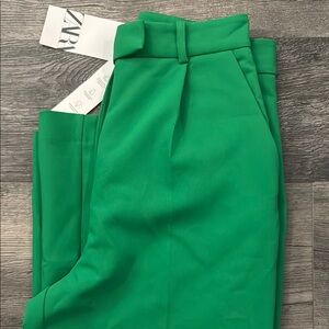 ZARA NWT WOMAN HIGH-WAIST WIDE-LEG MASCULINE TROUSERS PANT GREEN - M - 1971/024